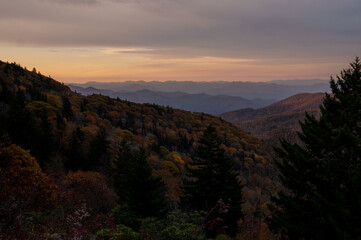 Pink Light Tints the Clouds over the Blue Ridge Mountains