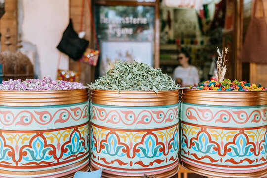 Close-up of colorful herbs being sold