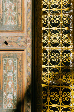 Close-up of wood and intrincate window textures