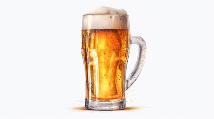  a glass of beer with a foamy foamy substance on the bottom of it, with a white back ground, with a white background.  generative ai