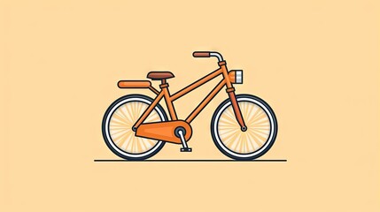  an orange bicycle with a brown seat on a yellow background with a shadow of the bike on the ground and a light orange background with a shadow of the bike.  generative ai
