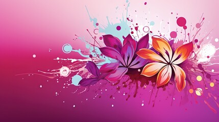  a colorful flower on a pink background with splatters and bubbles in the background is a splash of paint and a spray of paint on the wall.  generative ai