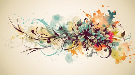  an artistic floral design with watercolor splashs on a beige background with a place for text or a picture of a flower on the left side of the image.  generative ai