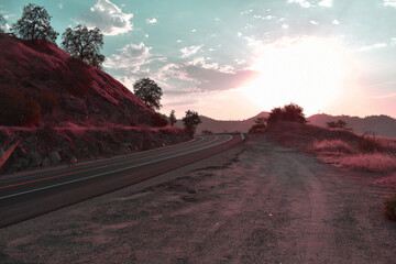 Empty road in the mountains background, view of US natural landscape, Yosemite national park...