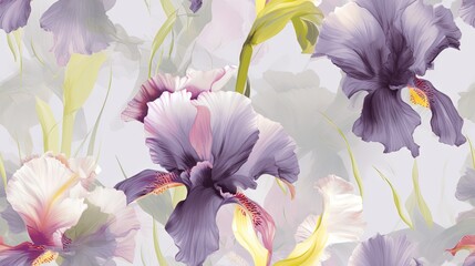  a picture of a bunch of flowers on a wallpaper pattern with purple and yellow flowers on a light blue background with a white background.  generative ai