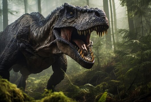 scary dinosaur standing in forest AI
