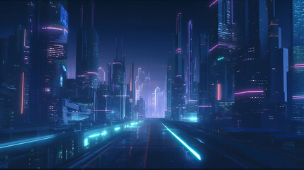 Neon modern adn futurisctic city, purple light background