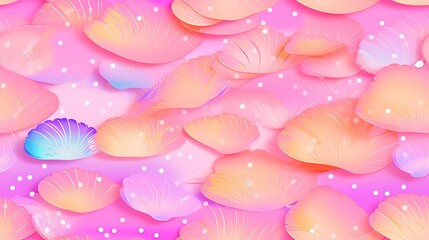  a colorful background with shells and bubbles in pastel pink and yellow colors, with a blue shell in the center of the image and a pink background with bubbles.  generative ai