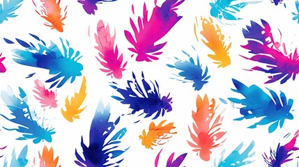Fototapeta na wymiar a pattern of colorful feathers on a white background with blue, red, yellow, and green feathers on the left side of the image. generative ai