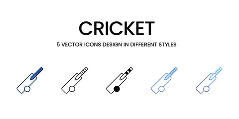 Cricket Icon Design in Five style with Editable Stroke. Line, Solid, Flat Line, Duo Tone Color, and Color Gradient Line. Suitable for Web Page, Mobile App, UI, UX and GUI design.
