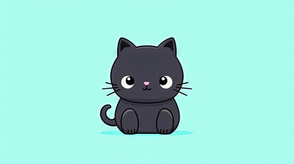  a black cat sitting on top of a blue floor next to a green wall with a pink nose and a black nose on it's head.  generative ai