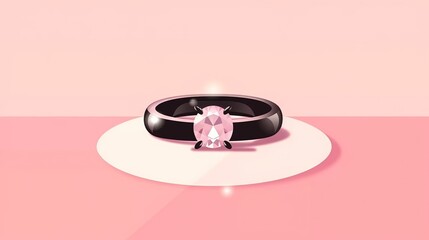  a pink and black ring sitting on top of a white plate on a pink surface with a pink and white background behind it and a pink background.  generative ai