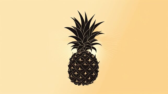  a black pineapple on a yellow background with a sunburst in the middle of the image and a black triangle around the top of the pineapple.  generative ai