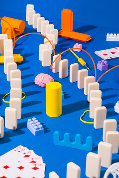 dominos, toys and board games.