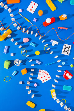 Board games on blue.