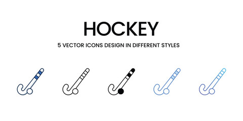  Hockey Icon Design in Five style with Editable Stroke. Line, Solid, Flat Line, Duo Tone Color, and Color Gradient Line. Suitable for Web Page, Mobile App, UI, UX and GUI design.