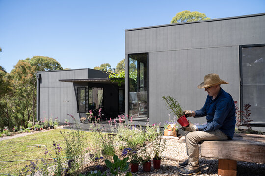 Gardener with plants