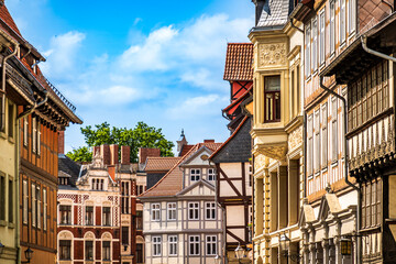 Fototapeta premium historic buildings at the old town of Quedlinburg - Germany