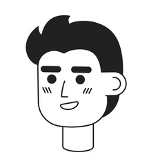 Positive handsome young man monochrome flat linear character head. Editable outline hand drawn human face icon. Blessed entrepreneur. 2D cartoon spot vector avatar illustration for animation