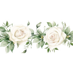 Watercolor floral illustration bouquet - white flowers. Wedding stationary, greetings, wallpapers, background. garland of roses, wicker rose watercolor