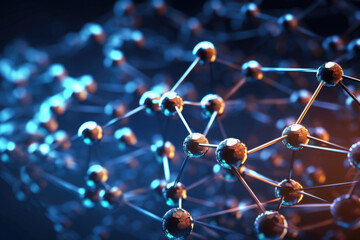Structure of lattice connecting atoms. Molecule in hi tech style. Generative AI