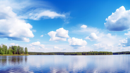 landscape with lake and clouds. Generative Ai. 