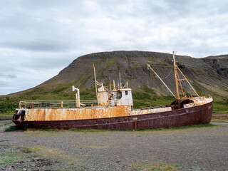 Gardar BA 64 ship wreck in Patrekfjordur, Westfjords, Iceland