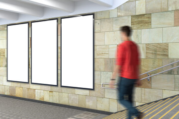 Blank vertical advertising billboard  mockup underground