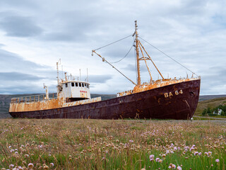 Gardar BA 64 ship wreck in Patrekfjordur, Westfjords, Iceland