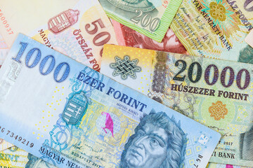 HUF cash, specifically Hungarian forints, represented in various monetary denominations values.
