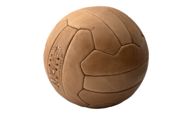 Retro Styled Soccer Ball Isolated on White Background with Clipping Path Cut out Concept for Vintage Athletic Leisure, Classic Team Sports, and Worn Game Equipment