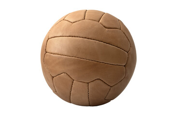 Antique Leather Soccer Ball Isolated on White Background with Clipping Path Cut-out Concept for Recreational Athletics, Old-fashioned Game Texture, and Isolated Sport Hobby