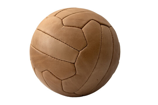 Old Soccer Ball Isolated on White Background with Clipping Path Cutout Concept for Classic Sport, Antique Game Detail, and Recreational Team Competition