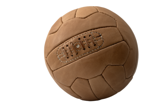 Classic Brown Football Isolated on White Background with Clipping Path Cut out Concept for Retro Game Play, Isolated Sports Object, and Vintage Team Competition