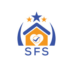 SFS House logo Letter logo and star icon. Blue vector image on white background. KJG house Monogram home logo picture design and best business icon. 
