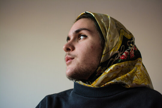 Trans person wearing hijab portrait