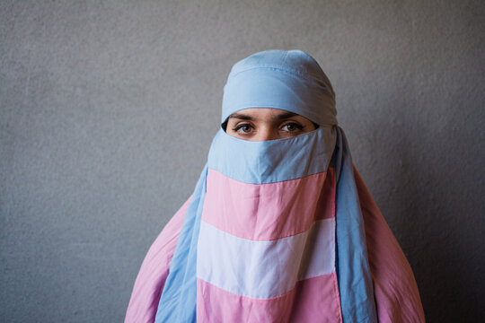 Trans pride niqab portrait