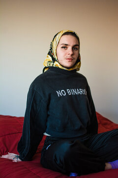 Transgender non binary person wearing statement clothing