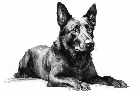 Domestic dog isolated on white background, black and white drawing. Generative ai.