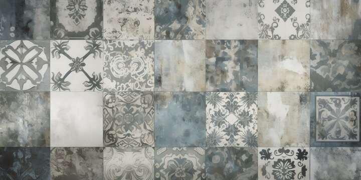 Background from blue gray abstract mosaic with different patterns. Generative ai.