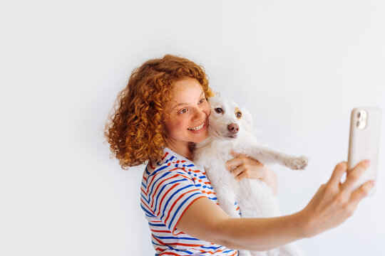 Woman and Dog Taking Selfie Photo