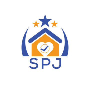 SPJ House logo Letter logo and star icon. Blue vector image on white background. KJG house Monogram home logo picture design and best business icon. 
