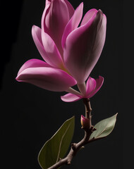magnolia. Realistic pink flower isolated on black background
