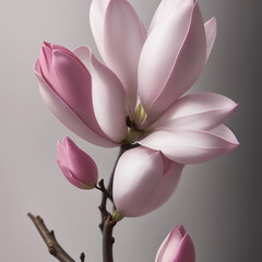 magnolia. Realistic pink flower isolated on gray background