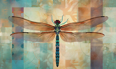  a painting of a dragonfly on a multicolored background.  generative ai - obrazy, fototapety, plakaty
