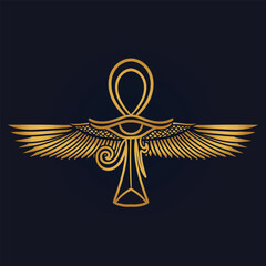 Ankh  Sun God Ra Egyptian wings  - obrazy, fototapety, plakaty
