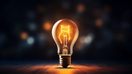 A glowing light bulb on a dark background