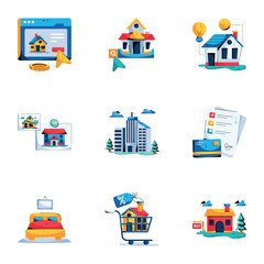 Trendy Set of House Purchasing Flat Icons 

