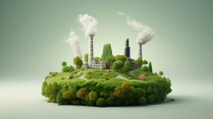 A green island with smoke stacks on top of it