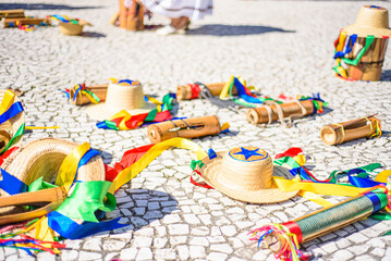 Arraial do Pavulagem is a musical group that develops an artistic and cultural movement that occupies the streets of Belém do Pará with its popular and colorful processions in June and October - obrazy, fototapety, plakaty